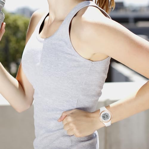 GOLDEN HOUR Waterproof Sport Women's Digital Chronograph Silicone Strap Watch in White