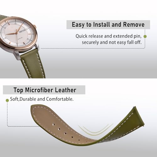 PTFULUOS 20mm 22mm Super Soft Leather Watch Bands for Women, Stainless Steel Polished Buckle,Simple Quick Release Lightweight Replacement Strap (Green, 22MM)