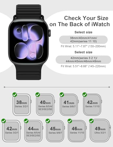 Magnetic Silicone Sport Bands Compatible with Apple Watch Band 40mm 38mm 41mm 42mm 44mm 45mm 46mm 49mm for Women Men, Soft Strap Loop Wristband for iWatch bands Series 11 10 9 8 7 6 5 4 3 2 1 SE Ultra