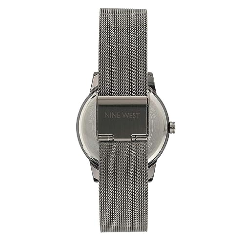 Nine West Women's Gunmetal and Silver-Tone Mesh Bracelet Watch, NW/2429FLGY