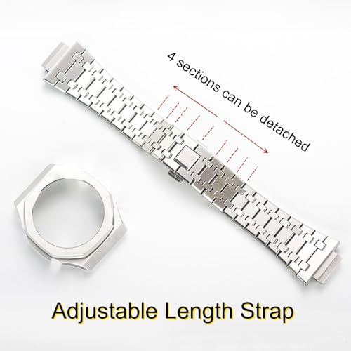 GA2100 Stainless Steel Watch Band Case Mod Kit, Smooth Bezel without Nails Metal Strap Accessories Compatible with Casio Mens G-Shock GA2100/GA-2110 Watches (Silver)