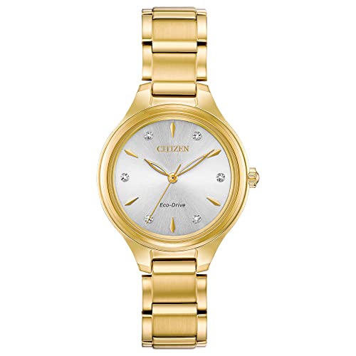 Citizen Women's Eco-Drive Dress Classic Diamond Watch in Gold-Tone Stainless Steel, Silver Dial (Model: FE2102-55A)