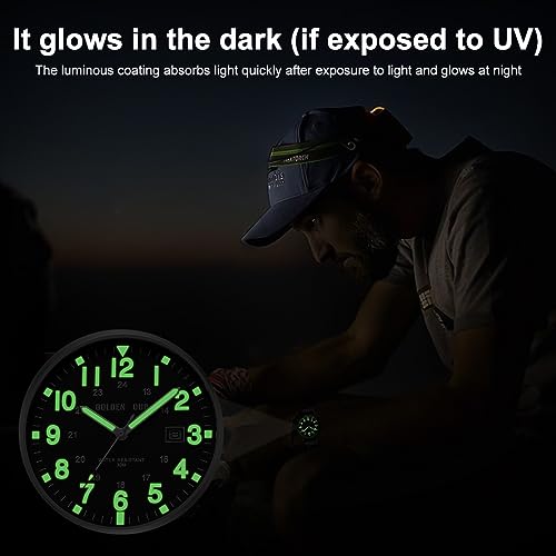 GOLDEN HOUR Men's Nylon Slip-Thru Strap Watch with Military Time Easy Read Dial Glowing Hands in Black