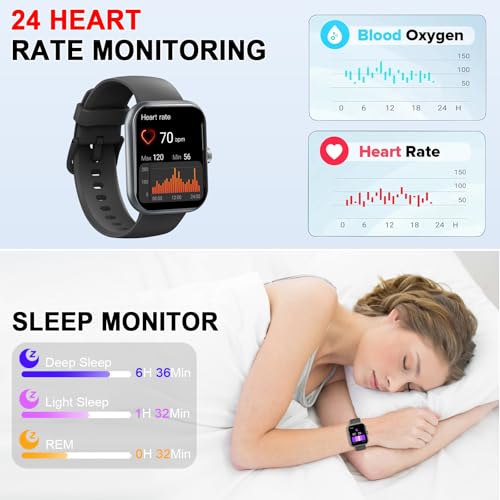 Smart Watch (Answer/Make Calls), 1.96" HD Smartatch for Men Women , 113+ Sport Modes, Fitness Tracker with Heart Rate/Sleep Monitor/Pedometer/Calories, IP68 Waterproof Running Watch for Android iOS