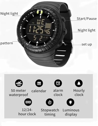 ManLinKei Men's Digital Sports Watch Military Waterproof Tactical Watch with LED Backlight Watches for Men