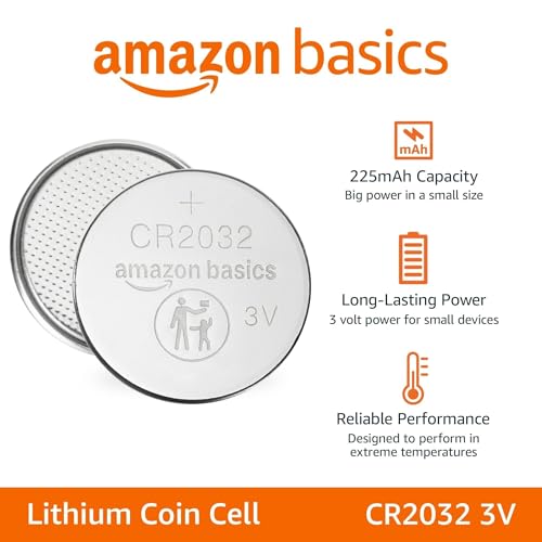 Amazon Basics CR2032 3V Lithium Coin Cell Batteries for Key Fob, Watch, Remote, Child-Proof Package, Non-Coated, AirTag Compatible, 10-Pack