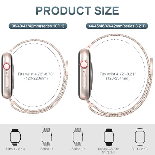 Original Stainless Steel Mesh Loop Compatible with Apple Watch Bands 38mm 40mm 41mm 42mm 44mm 45mm 46mm 49mm Women Men, Magnetic Clasp Replacement for iWatch Strap Series 11 10 9 8 7 6 5 4 Ultra SE
