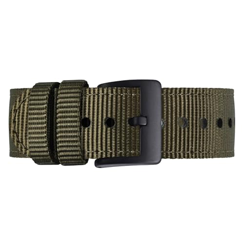 BISONSTRAP Men’s Nylon Watch Bands, Two-Piece Military Watch Straps, Quick Release, Brushed Buckle, 20mm, Army Green (Black Buckle)