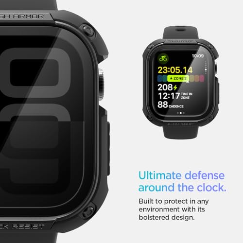 Spigen for Apple Watch Series 11 Case, Built-in Touch Sensitive Tempered Glass Screen Protector Durable Full Coverage Cover Tough Armor Compatible with Series 11/10 46mm - Black