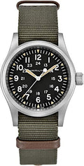 Hamilton Khaki Field Mechanical Men's Watch, 38mm Stainless Steel Case, Swiss Made, Black Dial Analog Wrist Watch for Men, 50m Waterproof, Sapphire Crystal, Textile Strap