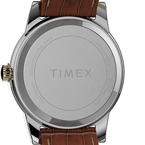 Timex Women's Essex Avenue 25mm Watch – Two-Tone Case White Dial with Brown Leather Strap