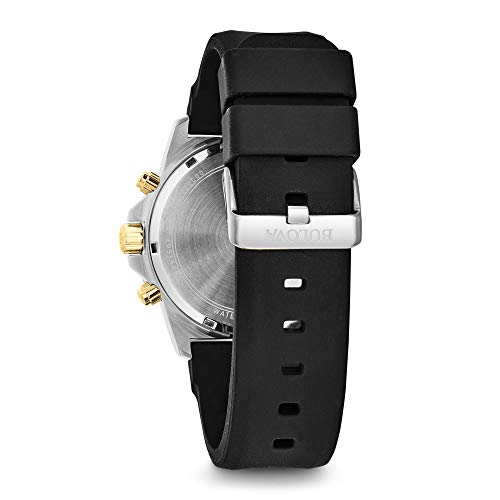 Bulova Men's Marine Star Series A Two-Tone Gold Ion-Plated Stainless Steel 6-Hand Chronograph Quartz Watch, Black Silicone Strap, 44mm Style: 98B277
