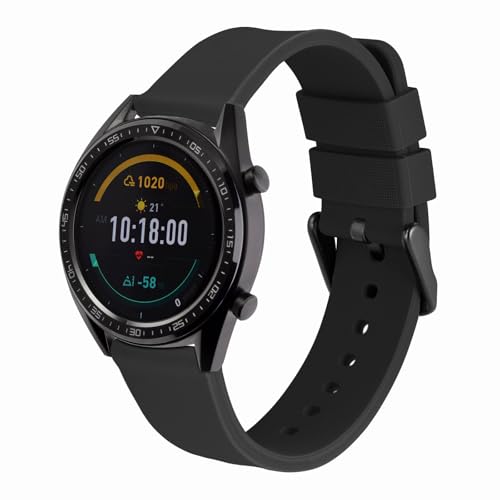 WOCCI 18mm Silicone Watch Band, Quick Release Rubber Replacement Strap with Black Stainless Steel Buckle (Black)