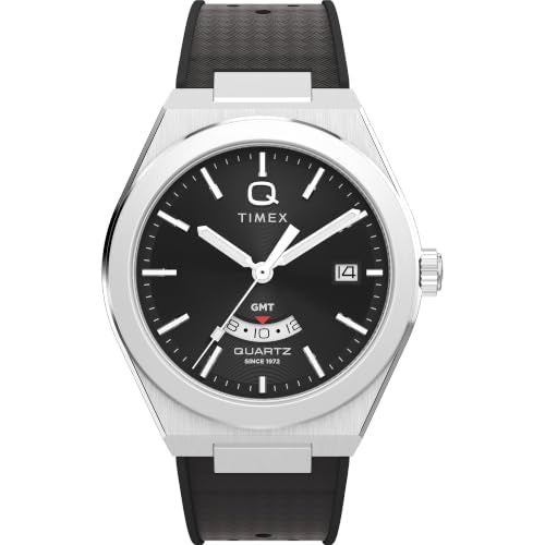 Timex Men's Q Continental GMT 39mm Watch - Black Strap Black Dial Stainless Steel Case