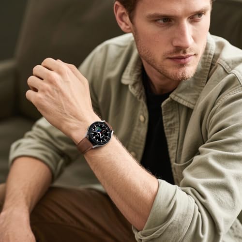 Leather Strap Compatible with Samsung Galaxy Watch 7 6 5 4 Band/Galaxy Watch 5 Pro Bands/6 4 Classic Band, 20mm Top Grain Brown Genuine Leather Wristband for Samsung Watch Bands 44mm 40mm Men Women