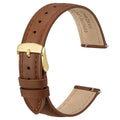 ANBEER 12mm Flat Thin Elegant Genuine Leather Watch Strap,Quick Release Replacement Watch Band,Brown with Gold Buckle