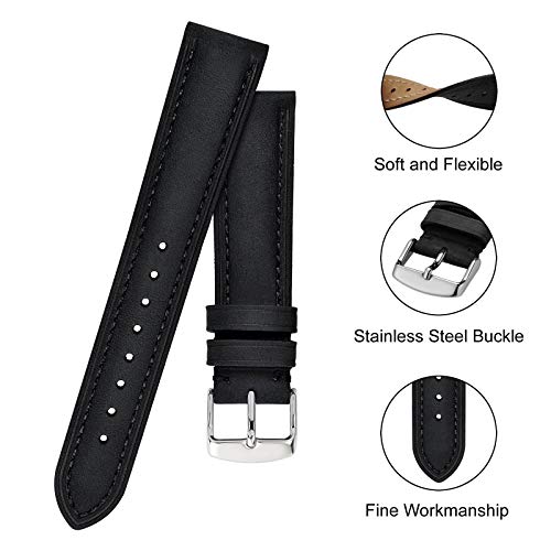 BISONSTRAP Watch Strap 18mm, Vintage Leather Replacement Watch Band, Black