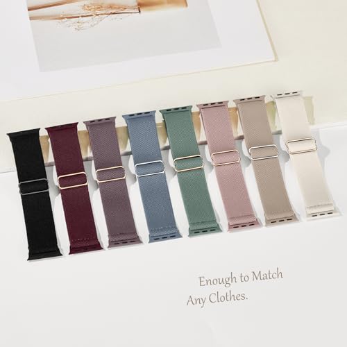 8 Pack Stretchy Solo Loop Band Compatible with Apple Watch Bands for Women Men 40mm 38mm 41mm 42mm 44mm 45mm 46mm 49mm, Nylon Braided Strap for iWatch Series 11 10 9 8 7 6 SE 5 4 3 Ultra 3 Ultra 2