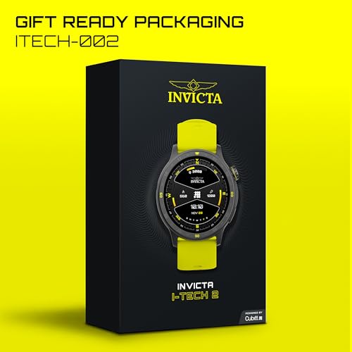 Invicta I-Tech-002 Digital Smartwatch, 1.43″ Display, Silicone Strap, Swim Tracking, 100+ Sports Modes, Bluetooth, Yellow Band, Black Case, Unisex