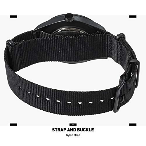 Infantry MDC Mens Military Watch, Stealth Black Tactical Field Watch for Men, 12/24H Military Time Analog Watch with Day Date, Waterproof Work Watch with Black Nylon