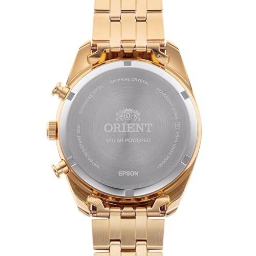 Orient Stretto Solar Chronograph Champagne Dial Gold Colour Strap Men’s Watch RA-TX0301G10B