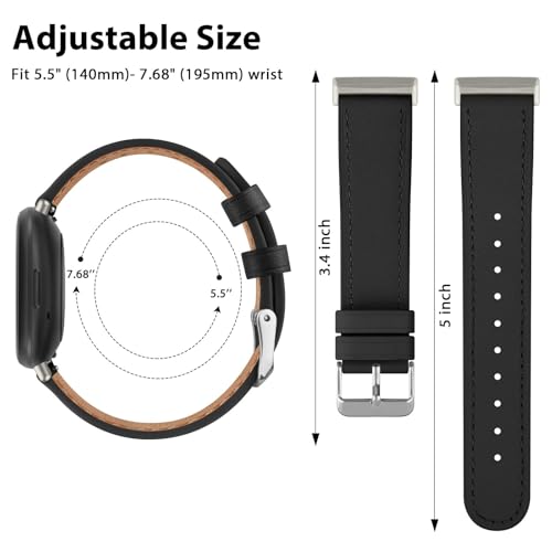 Meliya Leather Bands Compatible with Fitbit Versa 4 Bands/Fitbit Versa 3 Bands/Sense 2 Bands/Fitbit Sense Watch Bands for Women Men, Classic Genuine Leather Wristband Straps (Black)