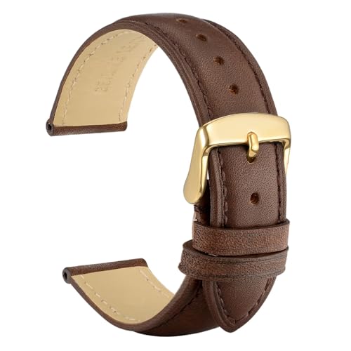 WOCCI 18mm Vintage Leather Watch Band for Men and Women, Gold Buckle (Dark Brown)