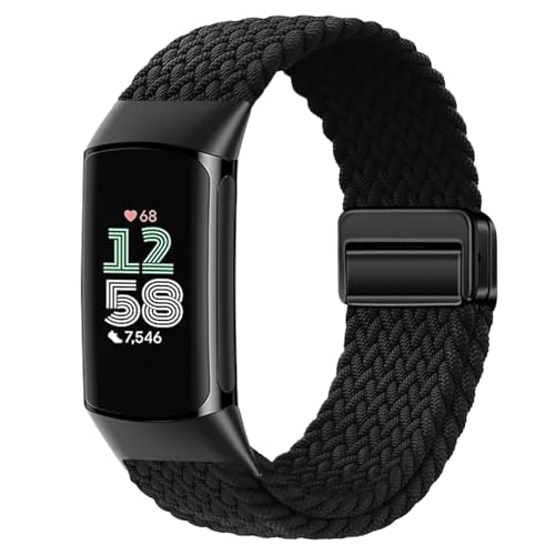 Elastic Braided Bands Compatible with Fitbit Charge 5/Fitbit Charge 6 for Women Men,Adjustable Breathable Replacement Stretchy Nylon Loop Wristband Sport Strap