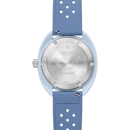 Bulova Men's Oceanographer Snorkel Ceramic Case and White Perforated Rubber Strap Watch, Day Date 100M WR