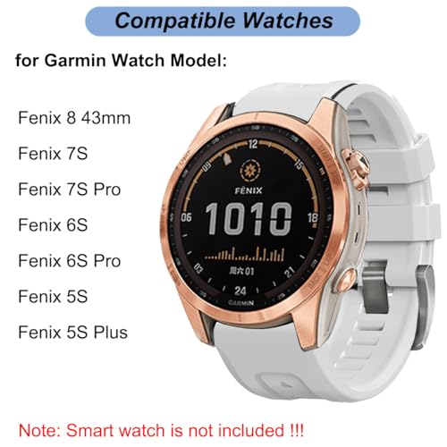 20mm Watch Band for Garmin Fenix 7S 6S 5S, Soft Silicone Band Bracelet Wristband Quick Fit for Garmin Women Smart Watch (White)