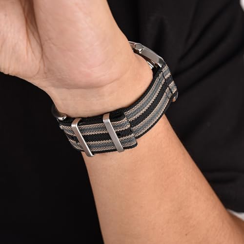 JWNSPA Two Piece Quick Release Ballistic Ribbed Nylon Watch Strap,18/20/22 mm Replacement Watch Bands for Men Women (Black Khaki Gray, 20mm)