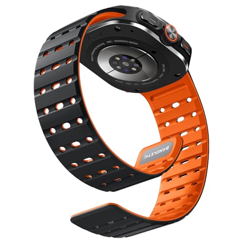 Bandletic Magnetic Sport Band Compatible with Samsung Galaxy Watch Ultra Bands (2025/2024) 47mm, Rugged Thin Soft Silicone Waterproof Strap Replacement Wristbands for Men Women, Black/Orange