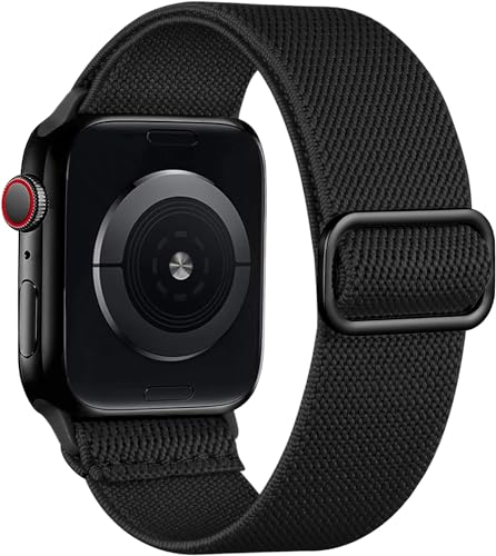 Lerobo Compatible with Apple Watch Band 44mm 46mm Series 11 10 9 8 SE Ultra 3 2 1 42mm 45mm 49mm for Men iWatch Bands Womens Series 7 6 5 4 3 SE2 SE3, Elastic Nylon Solo Loop Sport Strap, Black