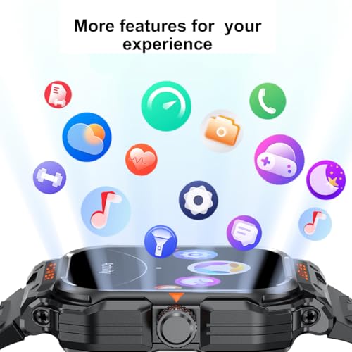 UYRGT Military Smart Watch with Earbuds for Men and Women,2'' Tactical Display,Sport Modes,Fitness Tracker,Heart Rate,Answer/Make Call, Sleep Monitor, SmartWatch Built-in Headphone Combo,iOS & Android