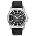 Bulova Men's Precisionist 3-Hand Calendar in Stainless Steel with Black Leather Strap and Black Patterned Dial Style: 96B158