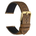WOCCI 20mm Watch Band, Genuine Leather, Quick Release Replacement Strap, Golden Buckle (Brown)
