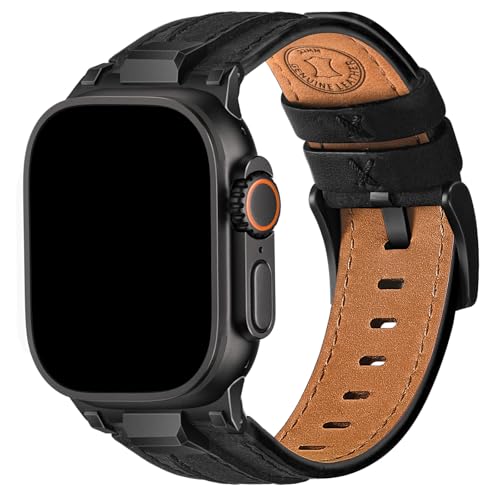 Wristitani Leather Bands Compatible with Apple Watch Band 49mm 46mm 45mm 44mm 42mm for Men, Metal Connector & Genuine Leather Replacement Straps for iWatch Ultra3/2/1 SE3/2/1 Series 11 10 9 8 7 6 5 4
