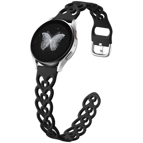 DaQin Double Hearts Bands for Samsung Galaxy Watch 7 6 5 4 Active 2 40mm 44mm/Watch 6/4 Classic 43mm 47mm 42mm 46mm/5 Pro, 20mm Breathable Silicone Cut-out Strap for Samsung Watch Bands Women, Black