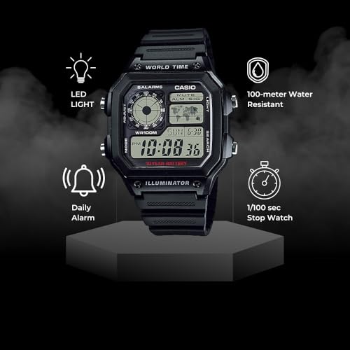 Casio Men's Classic Japanese-Quartz Watch with Resin Strap, Black, 21 (Model: AE1200WH-1A)