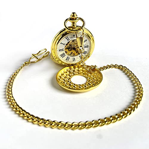VIGOROSO Mechanical Pocket Watches for Men Gold Pocket Watch with Chain