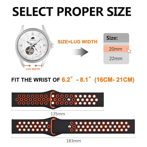 BISONSTRAP Watch Bands for Men and Women, Ventilated Silicone Watch Straps, Quick Release Sport Loop Band, 22mm, Black/Orange