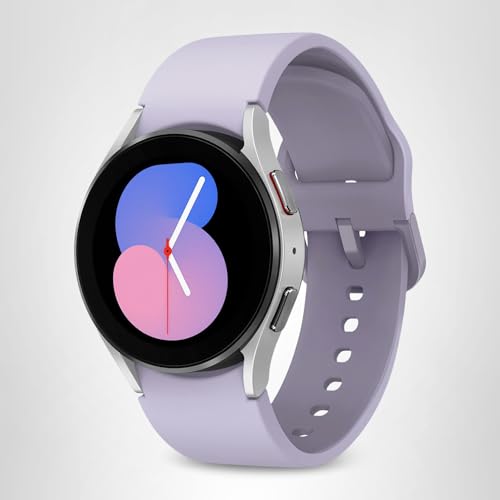 SAMSUNG Galaxy Watch 5 40mm Bluetooth Smartwatch w/Body, Health, Fitness and Sleep Tracker, Sapphire Crystal Glass, Enhanced GPS Tracking, US Version, Silver Bezel w/Purple Band (Renewed)
