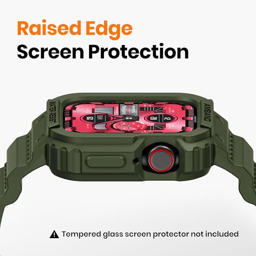 amBand Compatible for Apple Watch Band 41mm 40mm 38mm with Bumper Case, Rugged Men Women Bands for iWatch SE 3 SE2nd SE Series 9 8 7 6 5 4 3 2 1, Sport Military Protective Cases Drop-Proof, Green