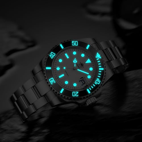 ADDIESDIVE Quartz Dive Watches for Men Water Resistant 200 M Mens Wrist Watch Luminous White Dial Analog Stainless Steel