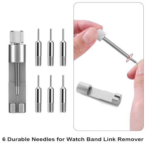 Xiphum Solid Watch Link Removal Kit, Tools to Adjust and Remove Bracelets，Watch Strap Size Adjuster, Watch Band Adjustment Tool Kit with 6 Extra Pins and 1 Hammer