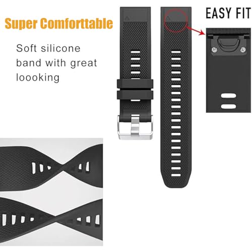 Soft Silicone Watch Band Compatible with Garmin Fenix 5 / Fenix 6 / Fenix 7 / Fenix 8 (47mm) Band, 22mm Replacement Band for Fenix 7 Pro/Fenix 6 Pro/Fenix 5 Plus Watch Bands (Black)