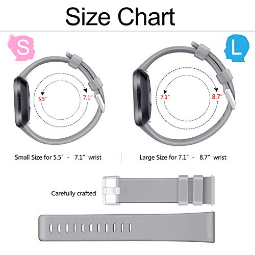 PACK 3 Soft Silicone Bands Compatible for Fitbit Versa 2 / Fitbit Versa/Fitbit Versa Lite Adjustable Sport Bands for Women Men Small Large (Black+Blue+Grey, Small)