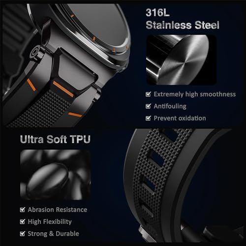 ULTIMAL Watch Band for Samsung Galaxy Watch Ultra 47mm (2025/2024) Compatible with Samsung Watch Strap Bands for Men Sport Bands for Watch Rugged Premium TPU & Metal (Black+Black)