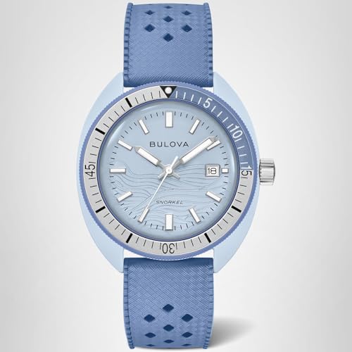 Bulova Men's Oceanographer Snorkel Ceramic Case and White Perforated Rubber Strap Watch, Day Date 100M WR