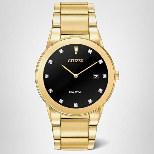 Citizen Men's Eco-Drive Modern Axiom Diamond Watch in Gold-Tone Stainless Steel, Black Dial (Model: AU1062-56G)